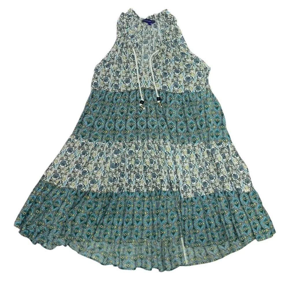 Ro's Garden Sofia Igor Turquoise Floral Boho Sleeveless Short Dress S - Picture 1 of 9